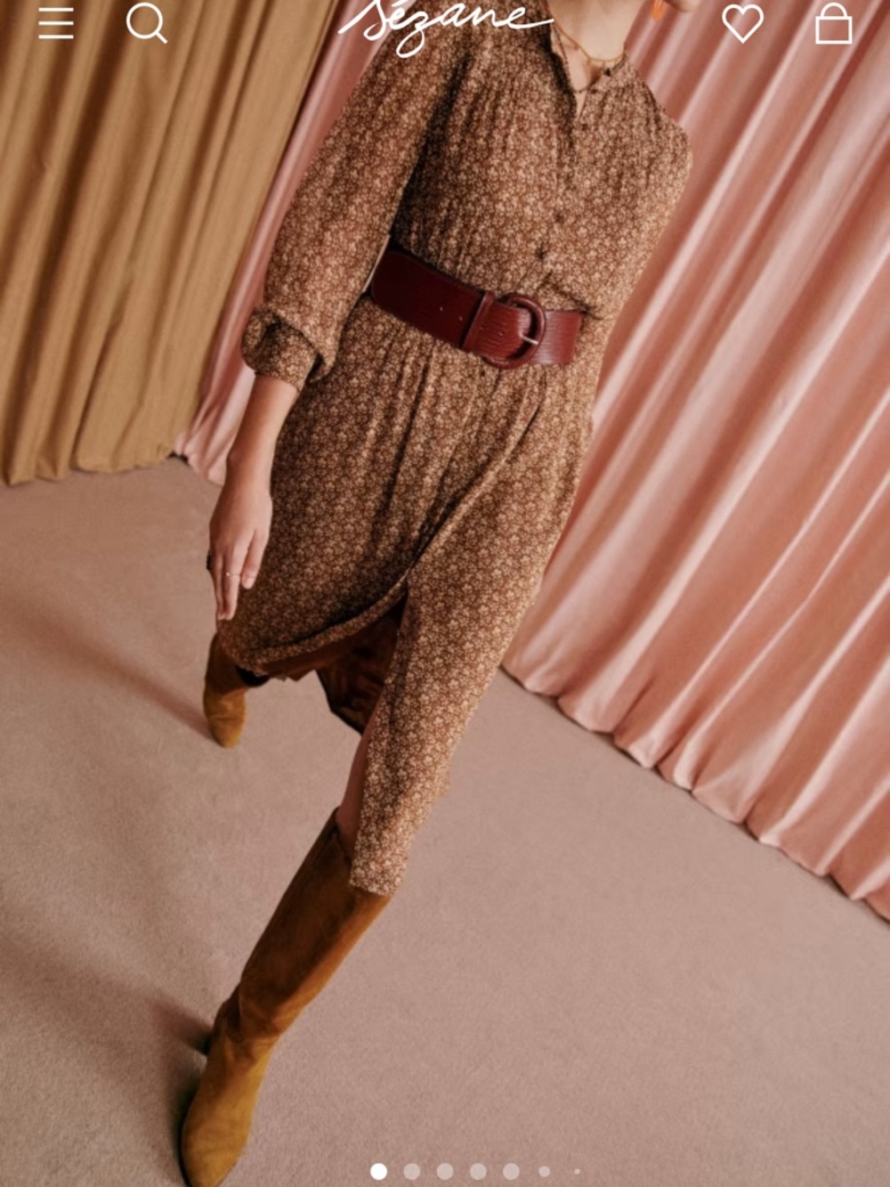 Sezane Alix Brown Floral Tie-Waist Dress